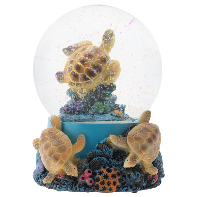 Front view of Coral Reef Sea Turtles Musical Snow Globe