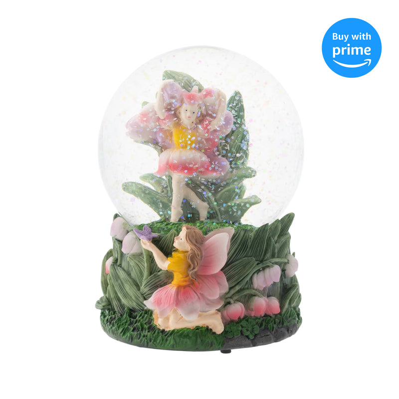 Front view of Bell Flower Fairy Friends Musical Snow Globe