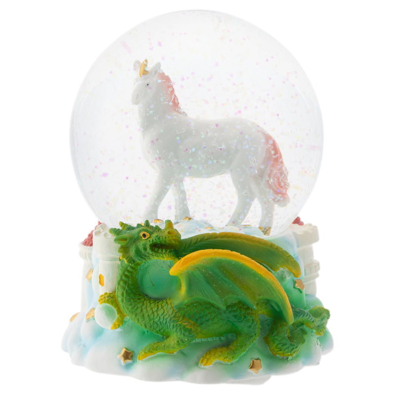 Front view of Majestic Unicorn and Dragon Musical Snow Globe