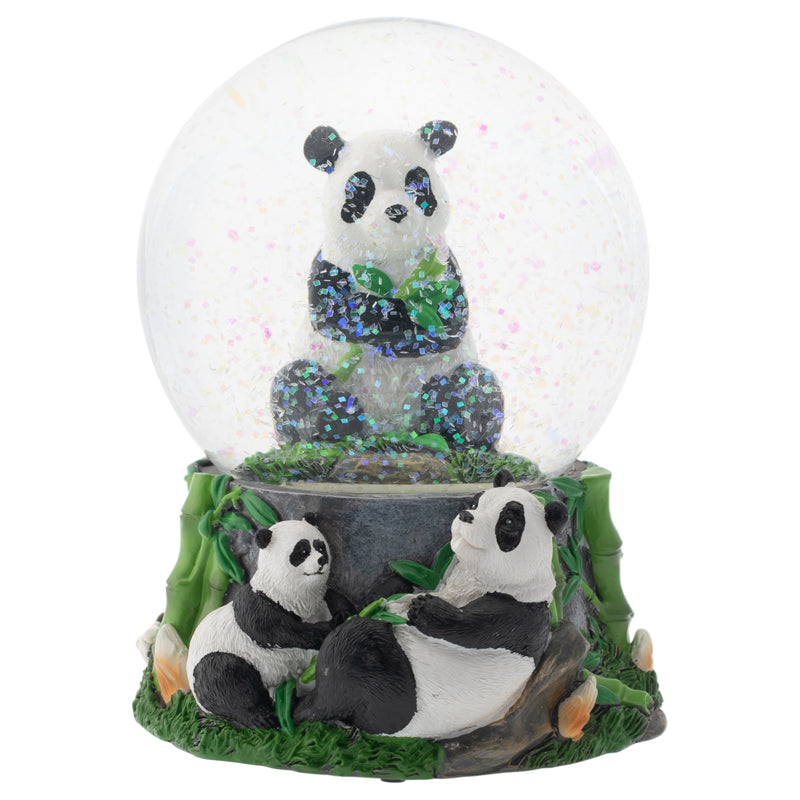 Hugging Panda Bear Family 100MM Musical Water Globe Plays Tune Born Free