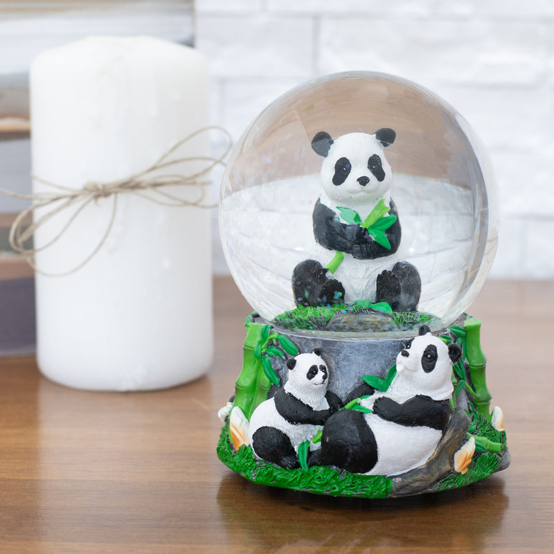 Hugging Panda Bear Family 100MM Musical Water Globe Plays Tune Born Free