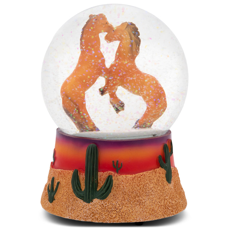 Battling Horse Cactus Brown 5.7 x 3.9 Resin Stone Glitter Globe Plays Born Free