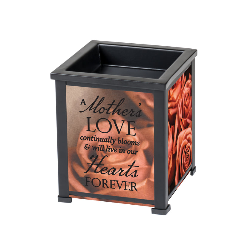 Front view of A Mother's Love Bereavement Sentiment Black Glass Warmer