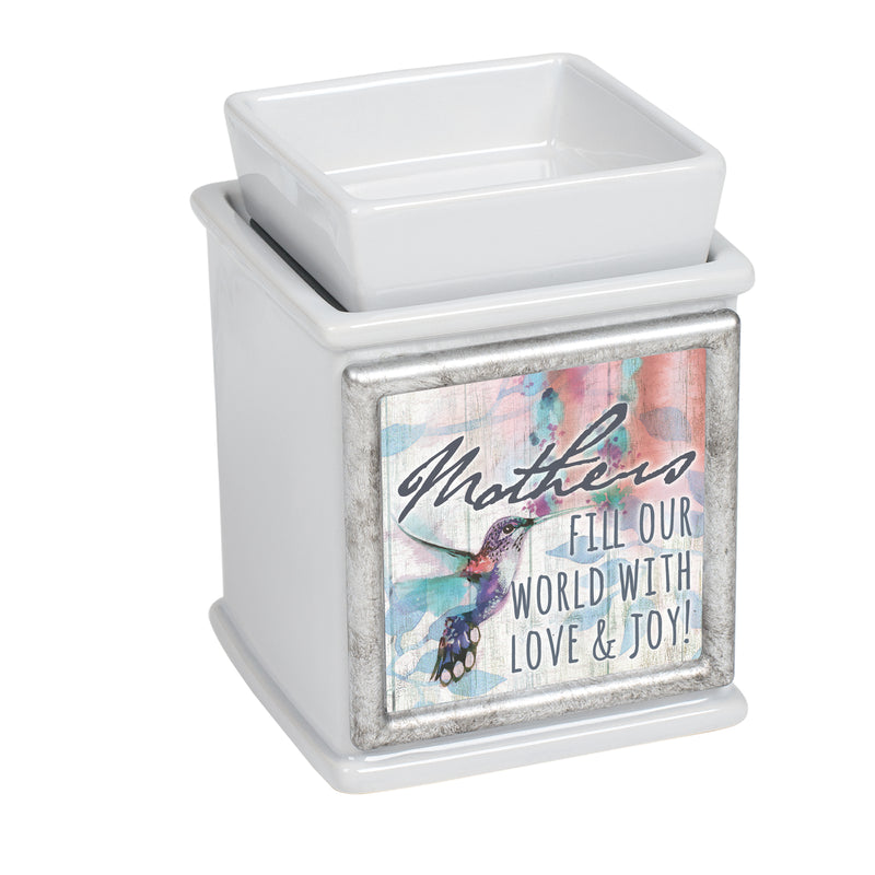 Front view of Mothers World with Love Ceramic Slate Grey Interchangeable Photo Frame Warmer
