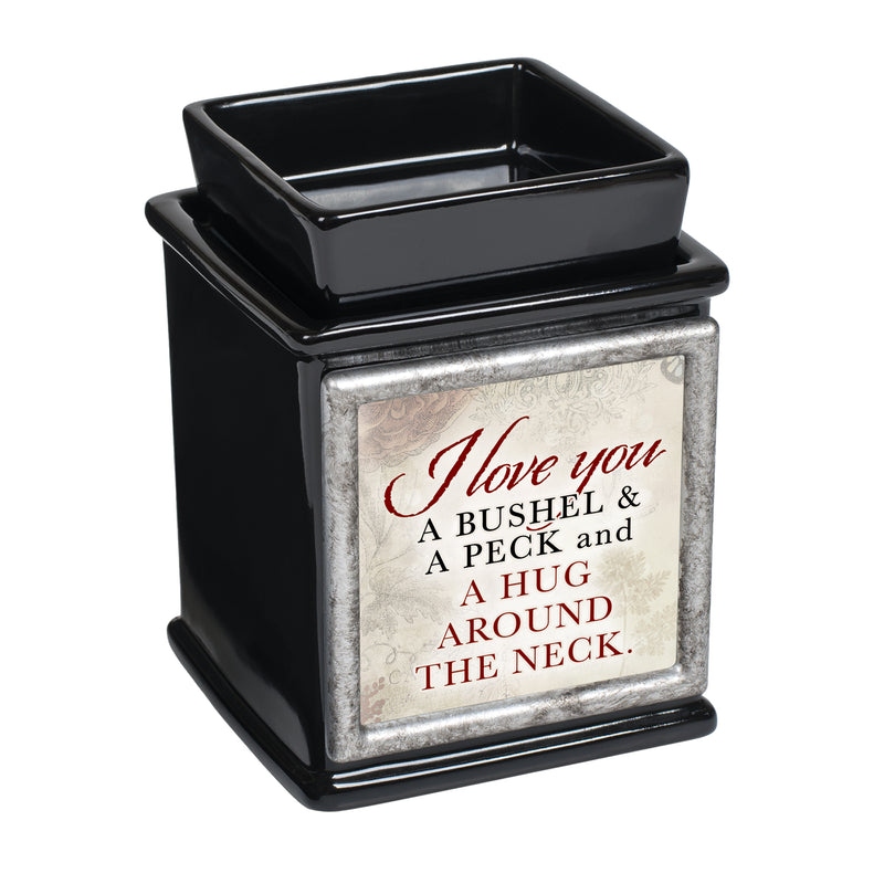 Front view of Love You A Bushel A Peck Ceramic Glossy Black Interchangeable Photo Frame Warmer