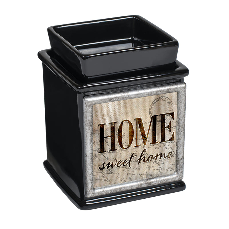 Front view of Home Sweet Home Ceramic Glossy Black Interchangeable Photo Frame Warmer