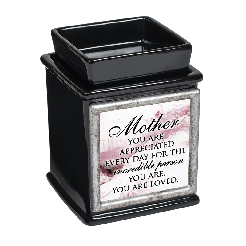 Front view of Mother Appreciated Glossy Black Interchangeable Photo Frame Warmer