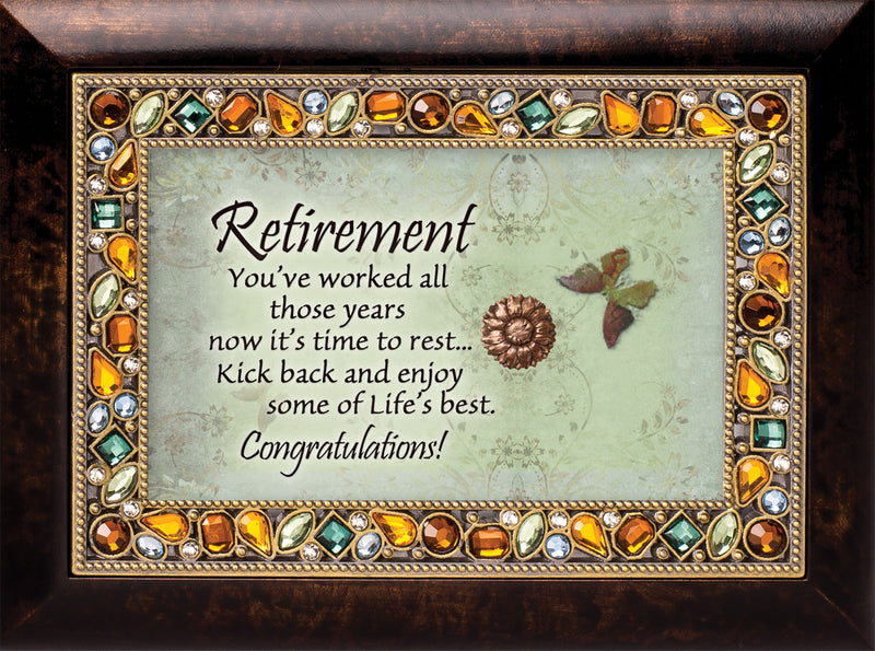 Retirement You Worked All Those Years Amber Earth Tone Jewelry Music Box Plays Wonderful World