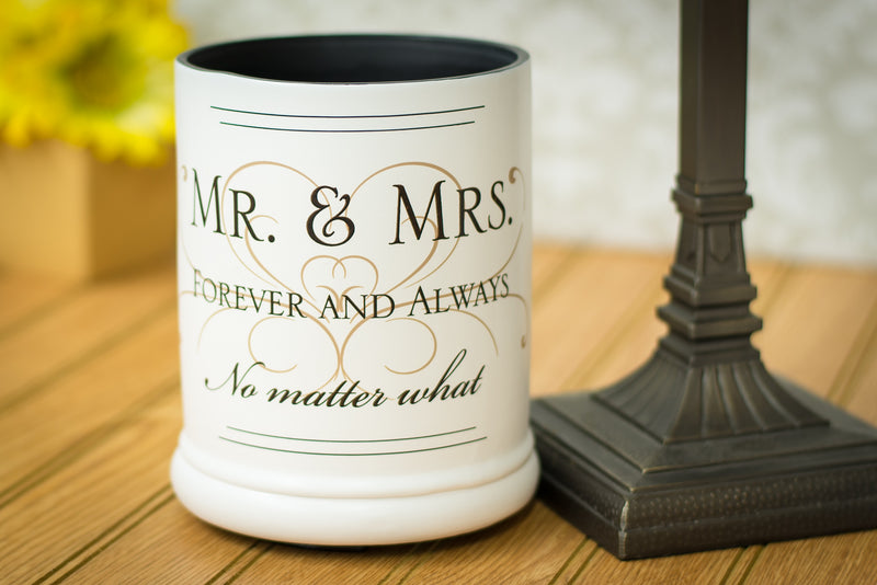 Front view of "Mr" & "Mrs" "Forever and Always" Electric Large Jar Candle Warmer