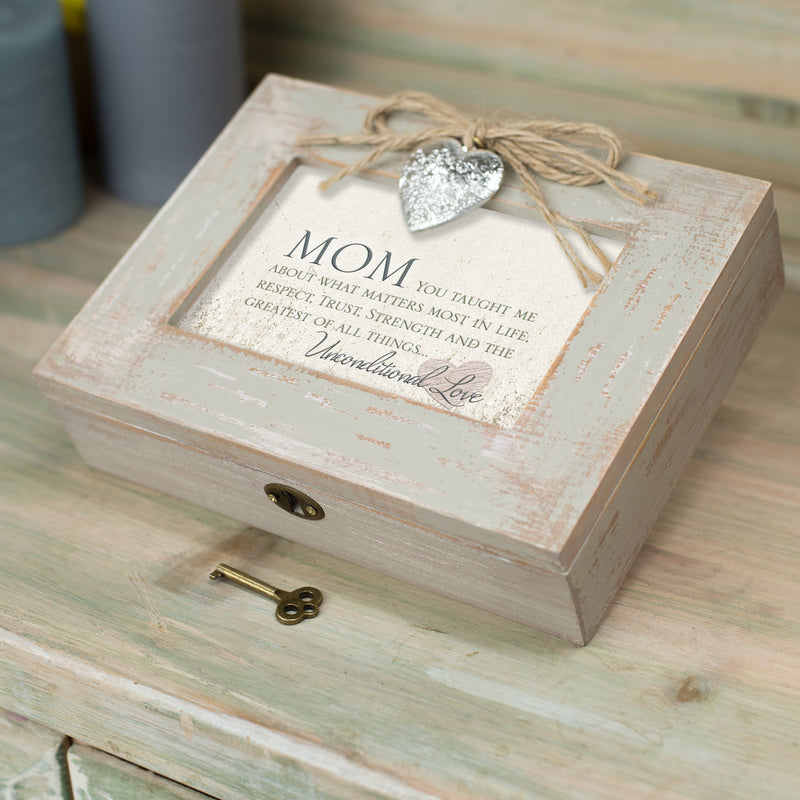 Mom Taught What Matters Most Natural Taupe Jewelry Music Box Plays Wind Beneath My Wings