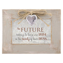 Top down view of Future Belongs to Those Who Believe Natural Taupe Jewelry and Music Box