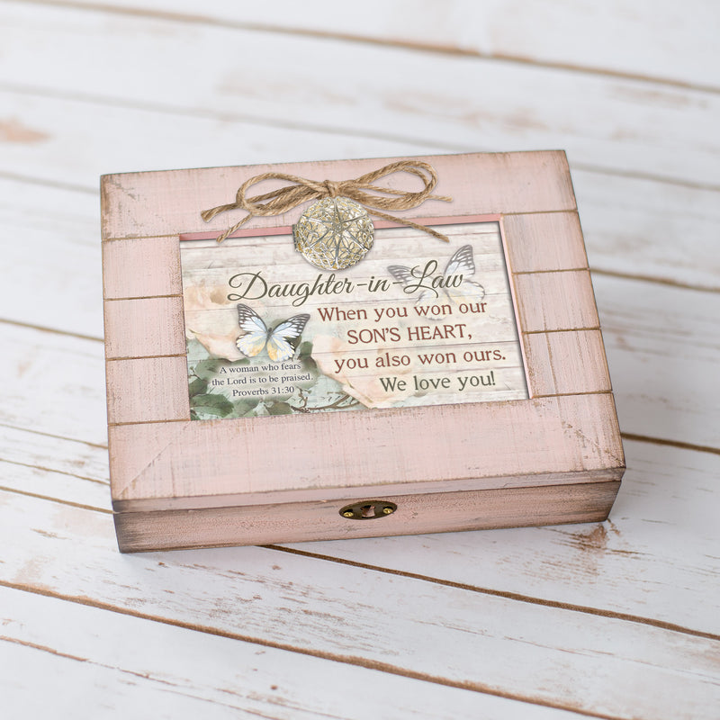 Daughter in Law We Love You Blush Pink Distressed Locket Music Box Plays Friend in Jesus