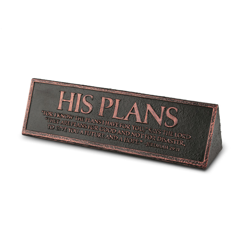 Lighthouse Christian Products His Plans are Good Reminder Hammered Copper 6.5 x 2.25 Cast Stone Desktop Plaque