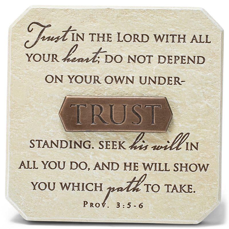 Lighthouse Christian Products Trust in The Lord Sandstone 3.75 x 3.75 Cast Stone Bronze Title Bar Plaque