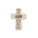 Lighthouse Christian Products Love is Patient and Kind Sandstone 5.5 Inch Cast Stone Bronze Title Bar Cross Figurine