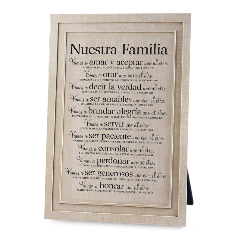 Lighthouse Christian Products Nuestra Familia (Our Family) Textured Cream 7.5 x 11.25 Cast Stone Plaque