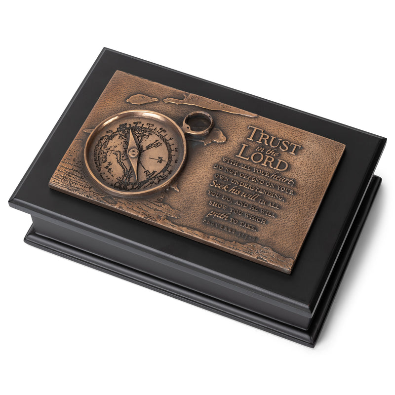 Lighthouse Christian Products The Lord Direct Your Path Bronzelike Finish 8.5 x 5.75 Cast Stone and Wood Sculpture Plaque Box