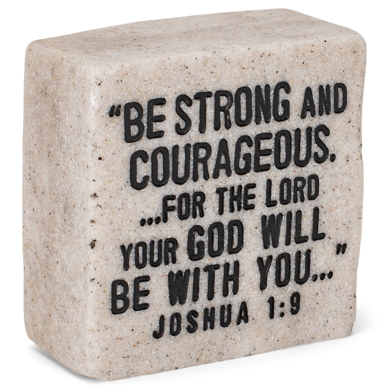 Lighthouse Christian Products Strong and Courageous Scripture Block 2.25 x 2.25 Cast Stone Plaque