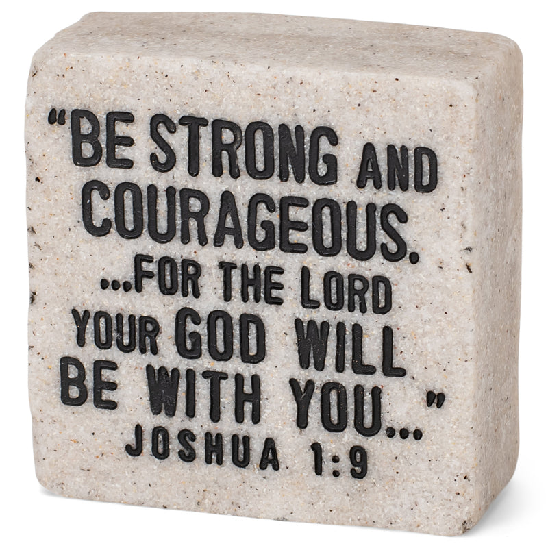 Lighthouse Christian Products Strong and Courageous Scripture Block 2.25 x 2.25 Cast Stone Plaque