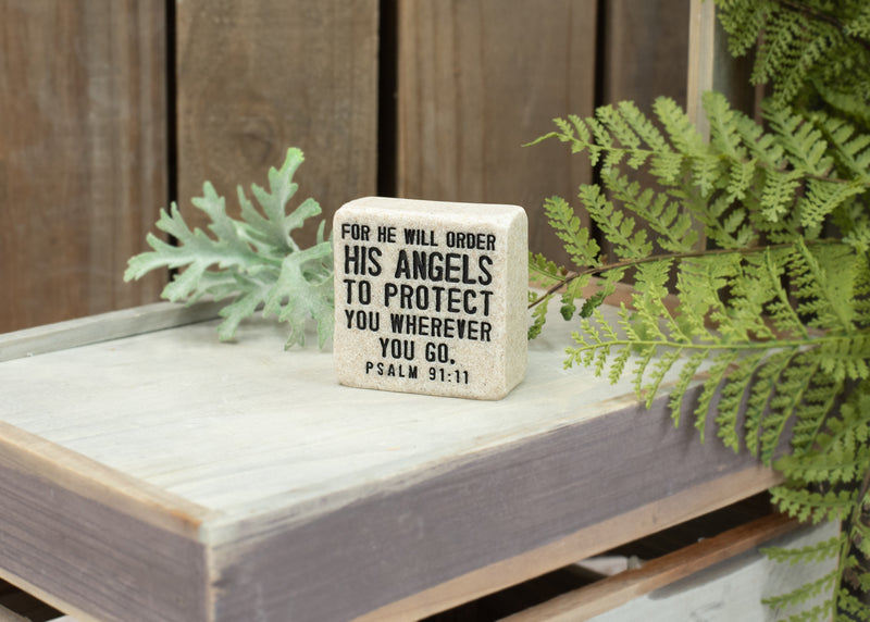 Lighthouse Christian Products His Angels Will Protect Scripture Block 2.25 x 2.25 Cast Stone Plaque