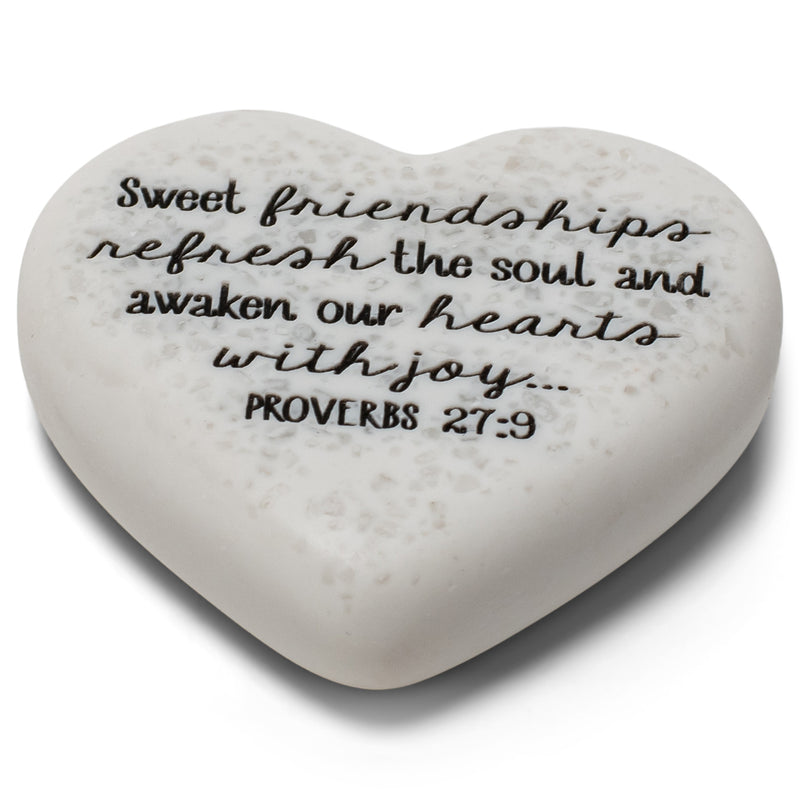 Lighthouse Christian Products Friendships are Sweet Scripture Heart 2.25 x 2.25 Cast Stone Plaque