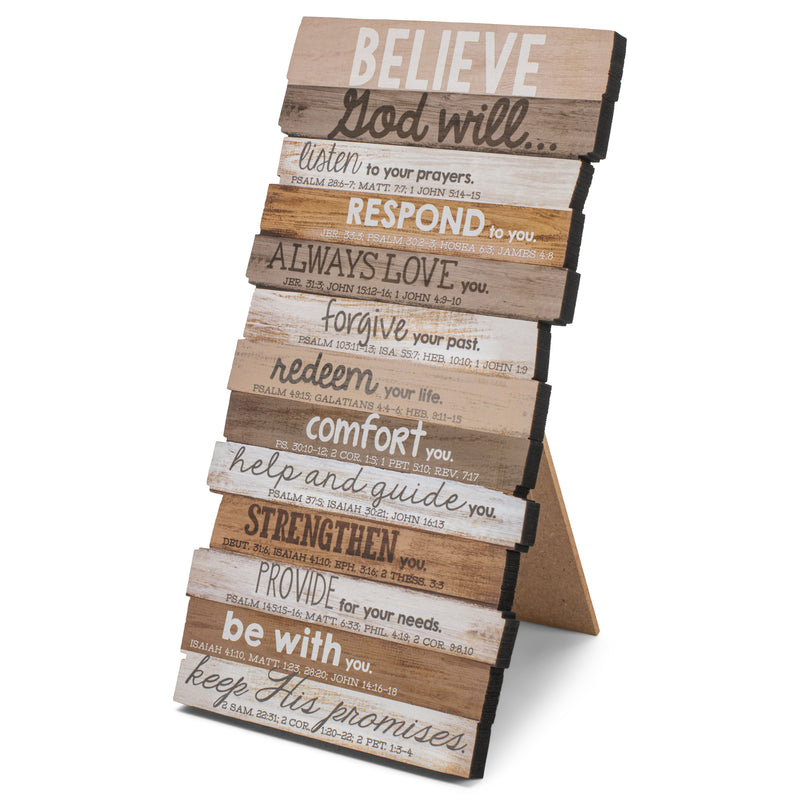 Lighthouse Christian Products Believe God Will Keep His Promises Rustic Stacked Pallet 5 x 10 Wood Plaque