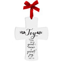 Lighthouse Christian Products Joy Good News Cross White 4 inch Ceramic Christmas Ornament
