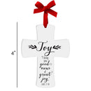 Lighthouse Christian Products Joy Good News Cross White 4 inch Ceramic Christmas Ornament