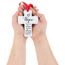 Lighthouse Christian Products Hope Joy Peace Cross White 4 inch Ceramic Christmas Ornament