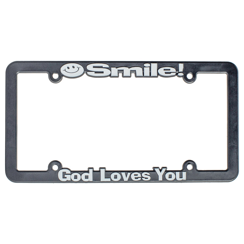 Dicksons Smile God Loves You Black 12 x 6 Inch Plastic License Plate Frame
