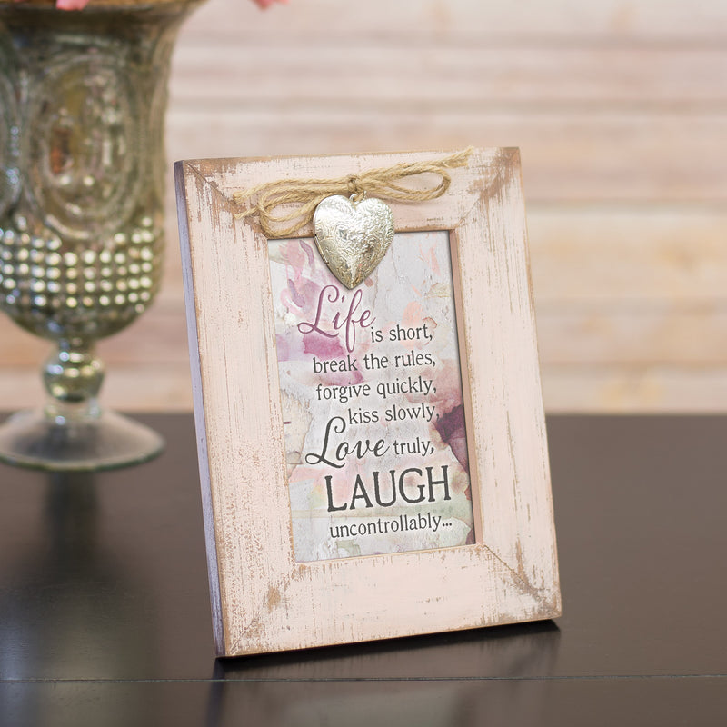 Forgive Quickly Kiss Love Laugh Blush Pink Distressed Locket Easel Back Picture Frame