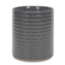 Embossed Subway Tile Ceramic Stoneware Cork Bottom Kitchen Utensil Holder, Grey