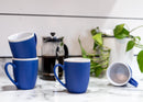 Solid Color Blue White Exterior 16 ounce Matte Ceramic Mugs Matching Set of 4