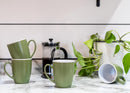 Solid Color Green White Exterior 16 ounce Matte Ceramic Mugs Matching Set of 4
