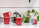 Solid Color Red White Exterior 16 ounce Matte Ceramic Mugs Matching Set of 4