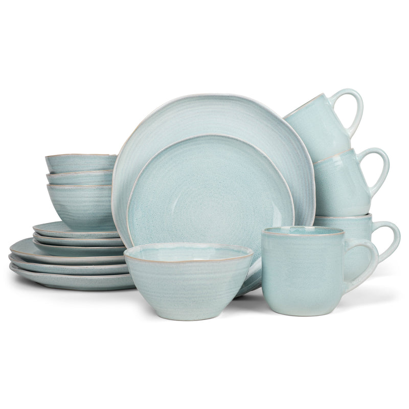 Elanze Designs Reactive Glaze Ceramic Stoneware Dinnerware 16 Piece Set - Service for 4, Blue