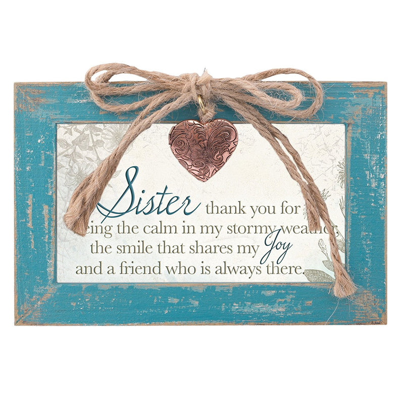 Sister the Calm in My Stormy Weather Teal Distressed Jewelry Music Box Plays Wonderful World