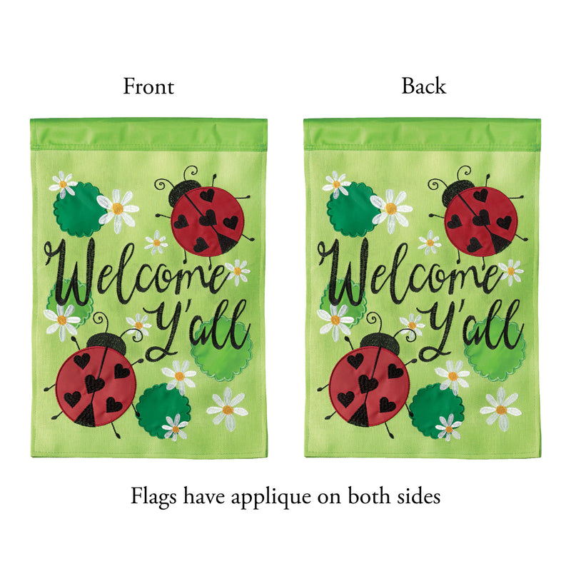 Magnolia Garden Welcome Yall Green Red Ladybug 19 x 13 Burlap Small House Flag