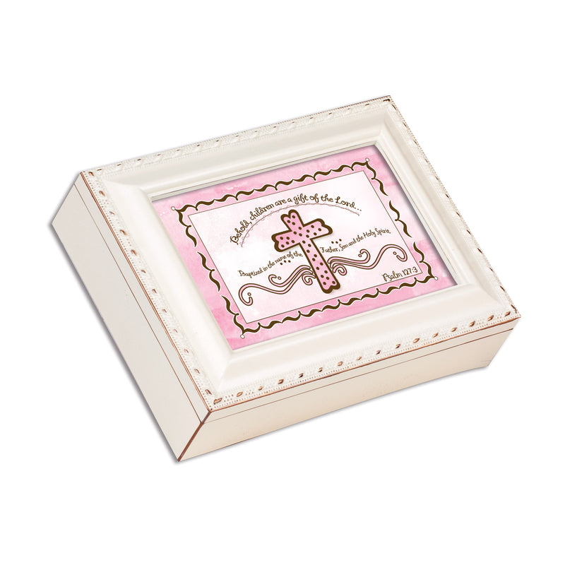 Children Are a Gift of the Lord Ivory Rope Trim Jewelry Music Box Plays Jesus Loves Me