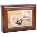 Daughter I Wish Happiness Love Woodgrain Rope Trim Jewelry Music Box Plays Wonderful World