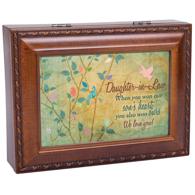 Daughter-in-Law Rich Woodgrain Finish Jewelry Music Box - Plays You Light Up My Life