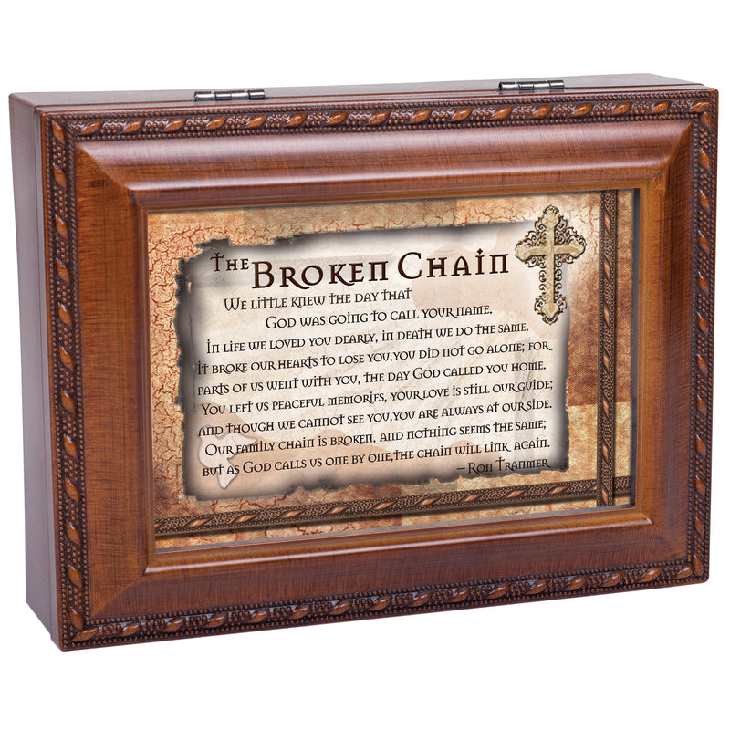Broken Chain Inspirational Woodgrain Traditional Music Box Plays Amazing Grace