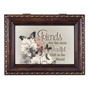 Top down view of Friends Beautiful Gift Burlwood Rope Trim Jewelry and Music Box