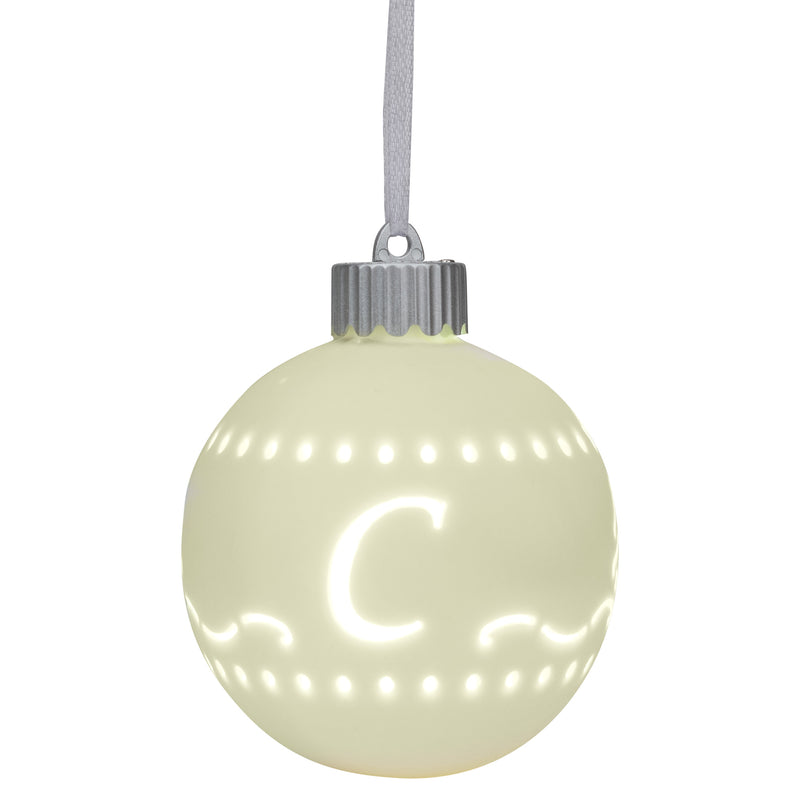 Mark Feldstein & Associates C LED Monogram White Bisque 4 x 4 Porcelain Ceramic Decorative Hanging Ornament