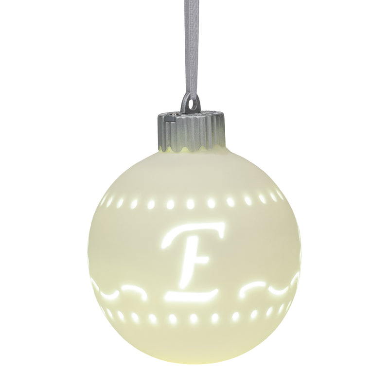 E LED Monogram White Bisque 4 x 4 Porcelain Ceramic Decorative Hanging Ornament