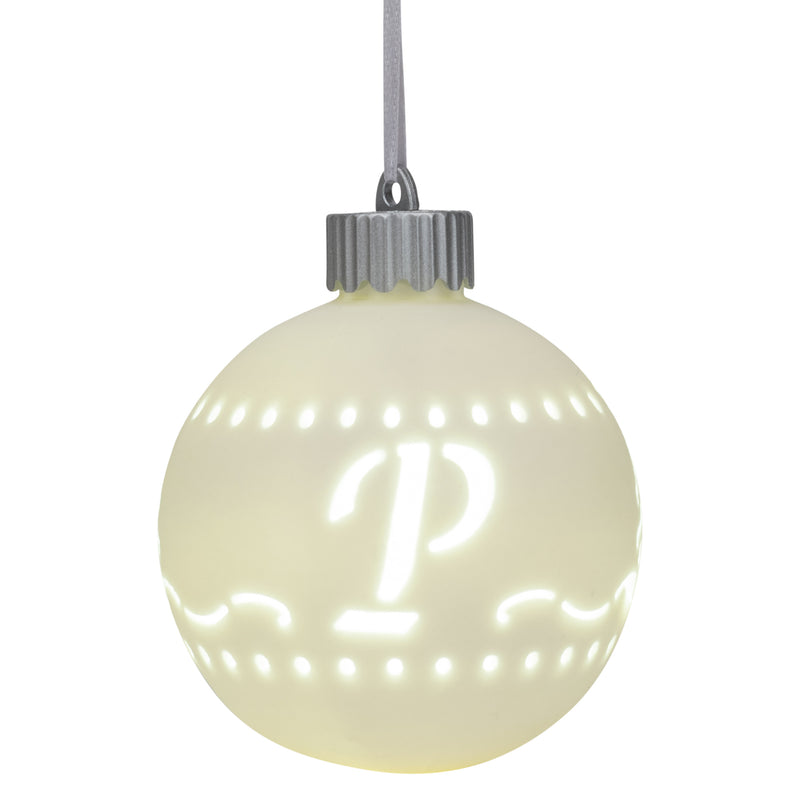 Mark Feldstein & Associates P LED Monogram White Bisque 4 x 4 Porcelain Ceramic Decorative Hanging Ornament