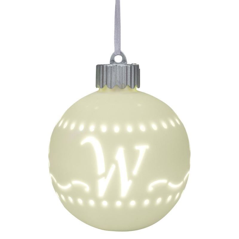 Mark Feldstein & Associates W LED Monogram White Bisque 4 x 4 Porcelain Ceramic Decorative Hanging Ornament