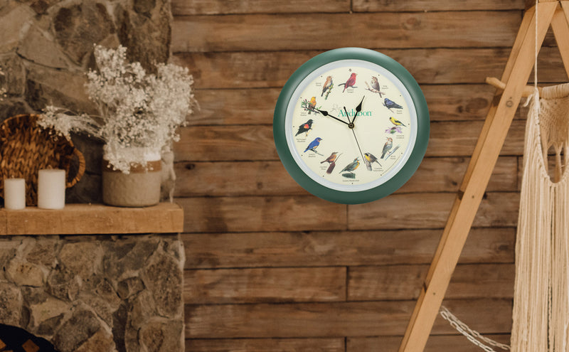 Mark Feldstein & Associates Audubon Singing Bird Wall Clock, 13 Inch