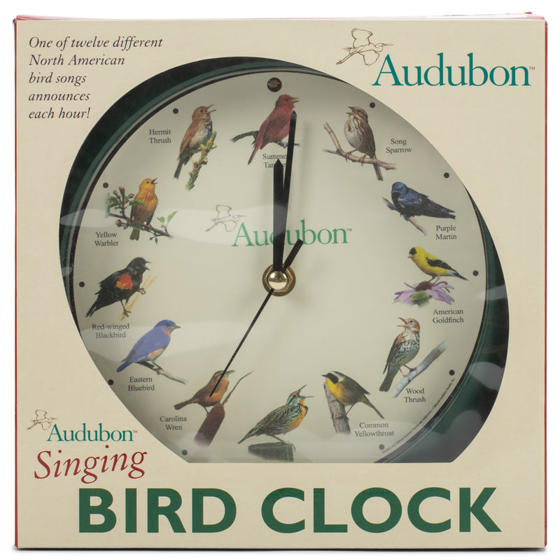 Mark Feldstein & Associates Audubon Singing Bird Wall/Desk Clock, 8 Inch