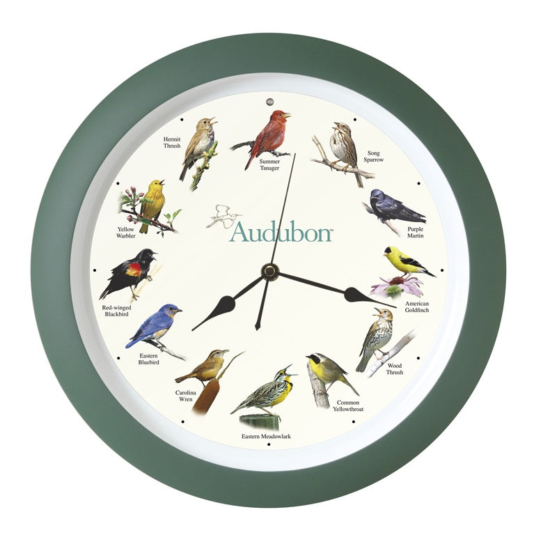 Mark Feldstein & Associates Audubon Singing Bird Wall/Desk Clock, 8 Inch